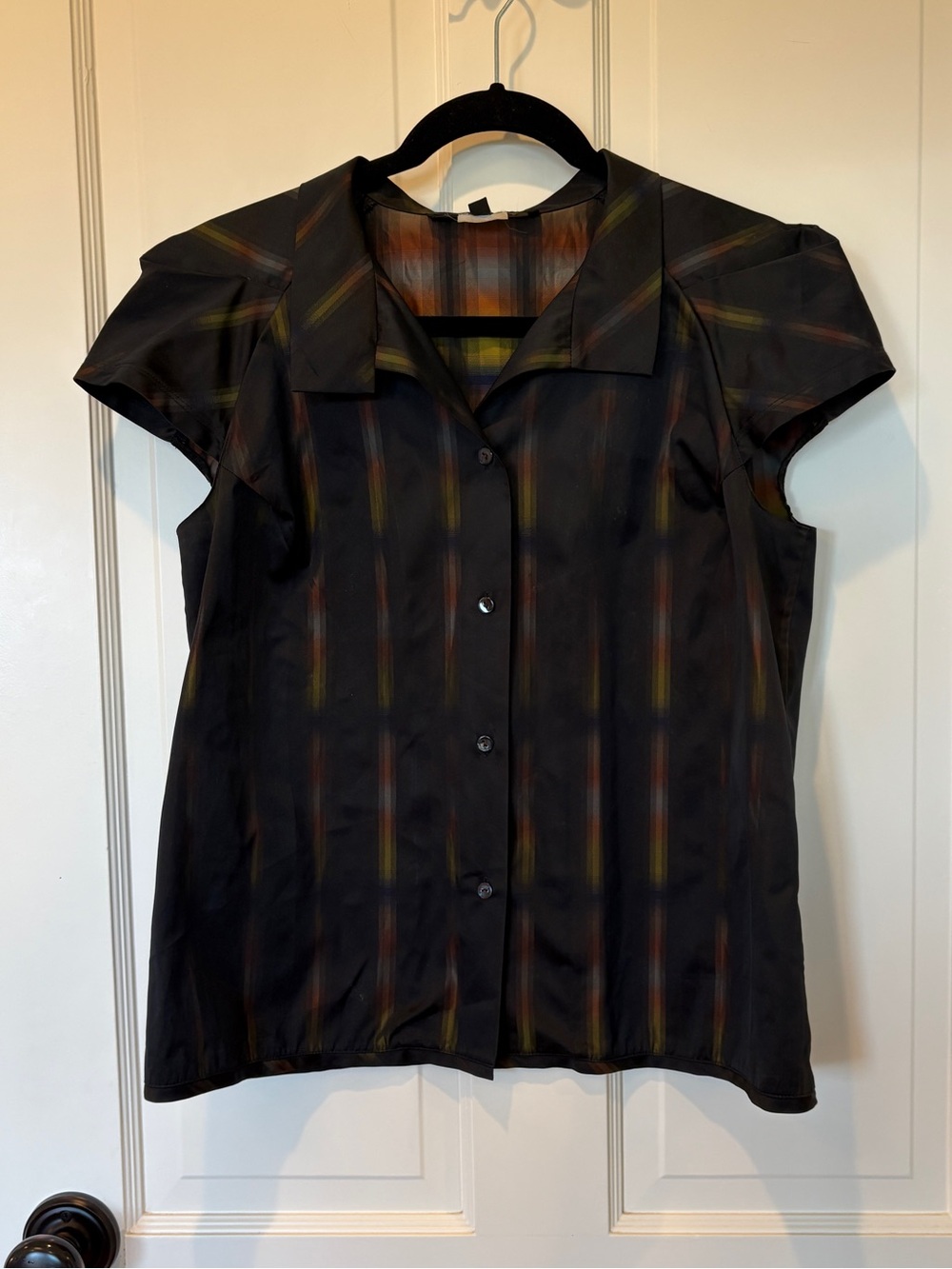 Vintage Lida Baday Black Button-Up Top with Subtle Multicolor Stripes